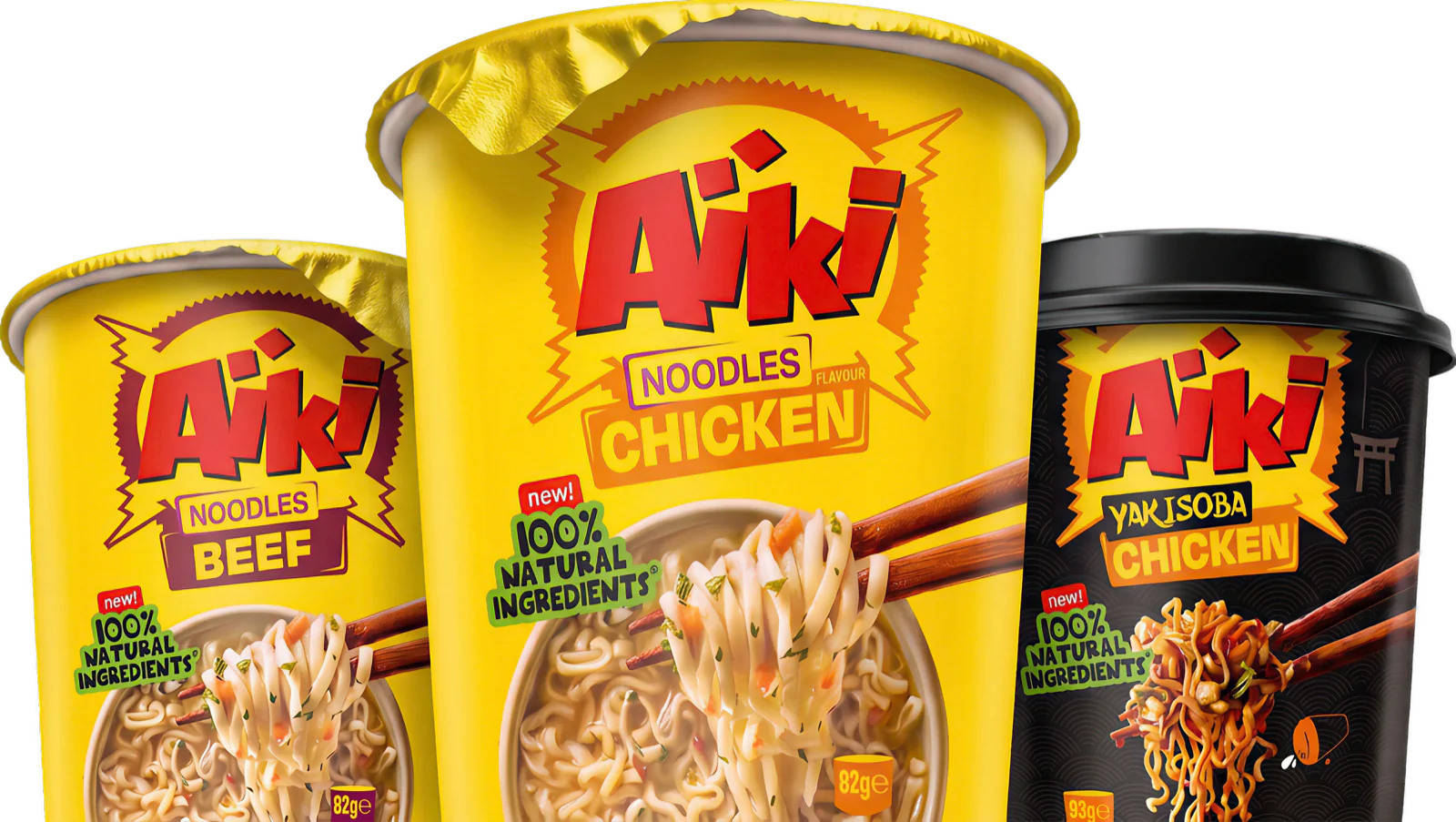 Cups Aïki Chicken, Yakisoba Chicken en Beef